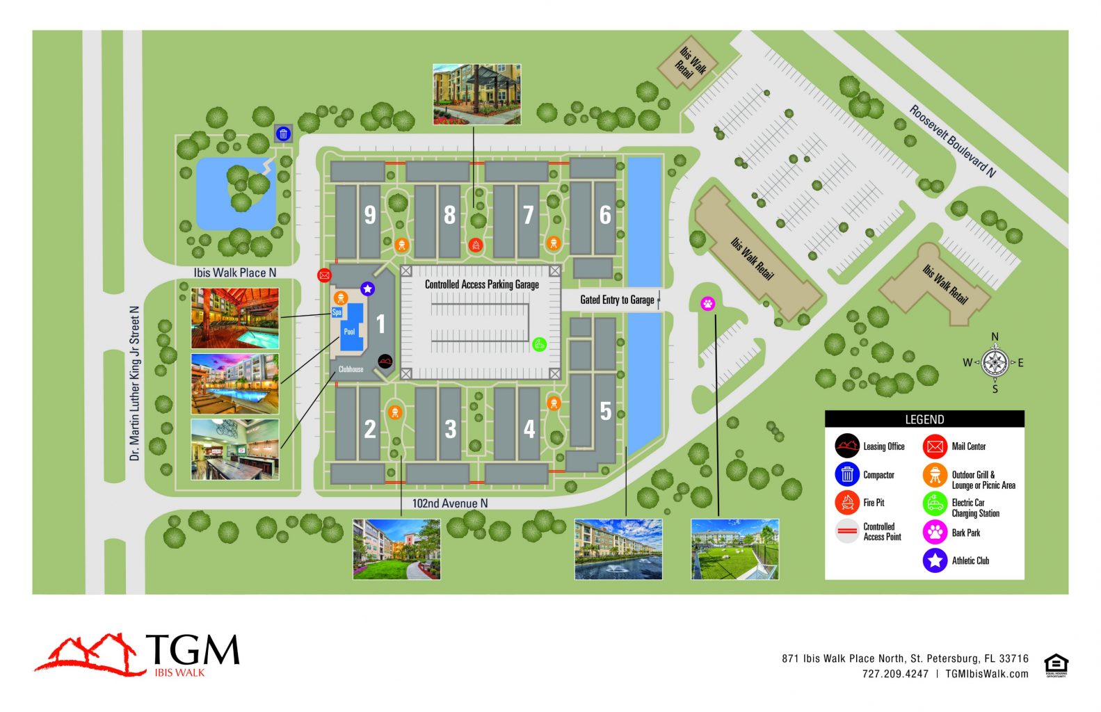 This image shows the map of the TGM Ibis Walk Apartment in St Petersburg, FL.